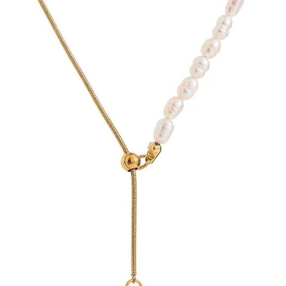 Elegant Freshwater Pearl Necklace with 18k Gold Plated Chain for Women - Picture 1 of 7